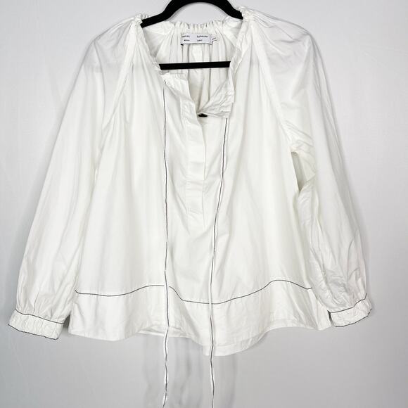 Proenza Schouler White 4 Button Placket Blouse Long Sleeve Contrast Trim Cotton - Picture 1 of 13